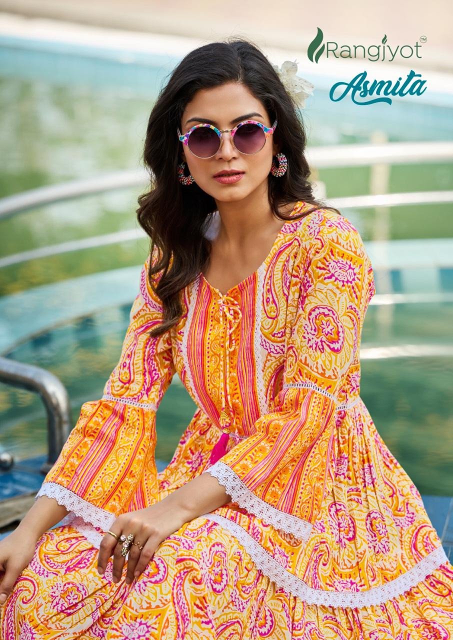 Get This Mustard Rayon Printed Long Kurta – stylumin