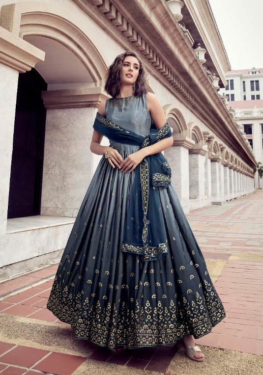 Silk Embroidered Ready Made Gown at Rs 1834 in Surat | ID: 20220209212