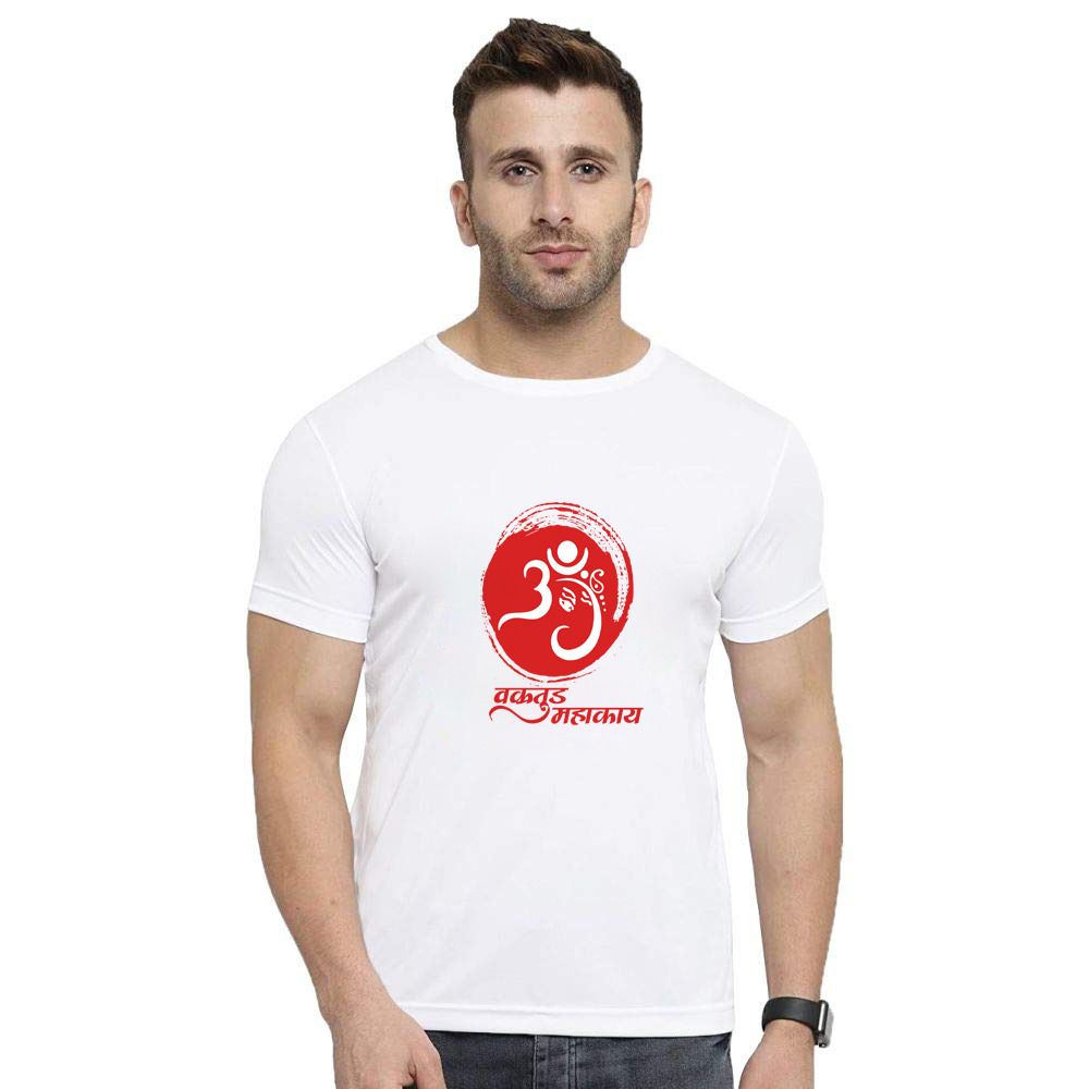 Buy Men's PC Cotton Ganesh Printed T Shirt (Color: White, Thread Count:  180GSM, Size: S)-PID40224 at Amazon.in