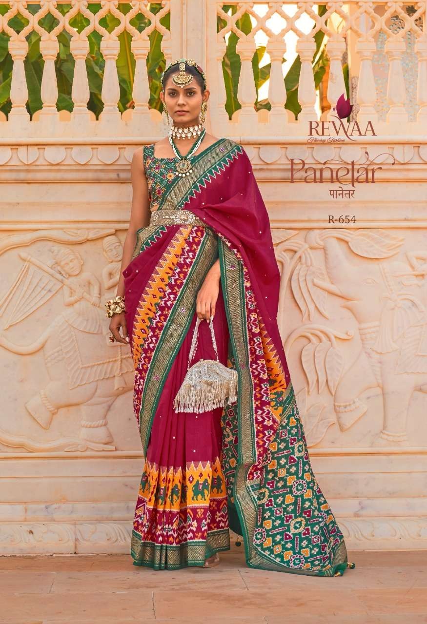 Buy online Patola Silk Saree With Gold Zari Woven & Contrast Rich Pallu -  Pink-AF1555