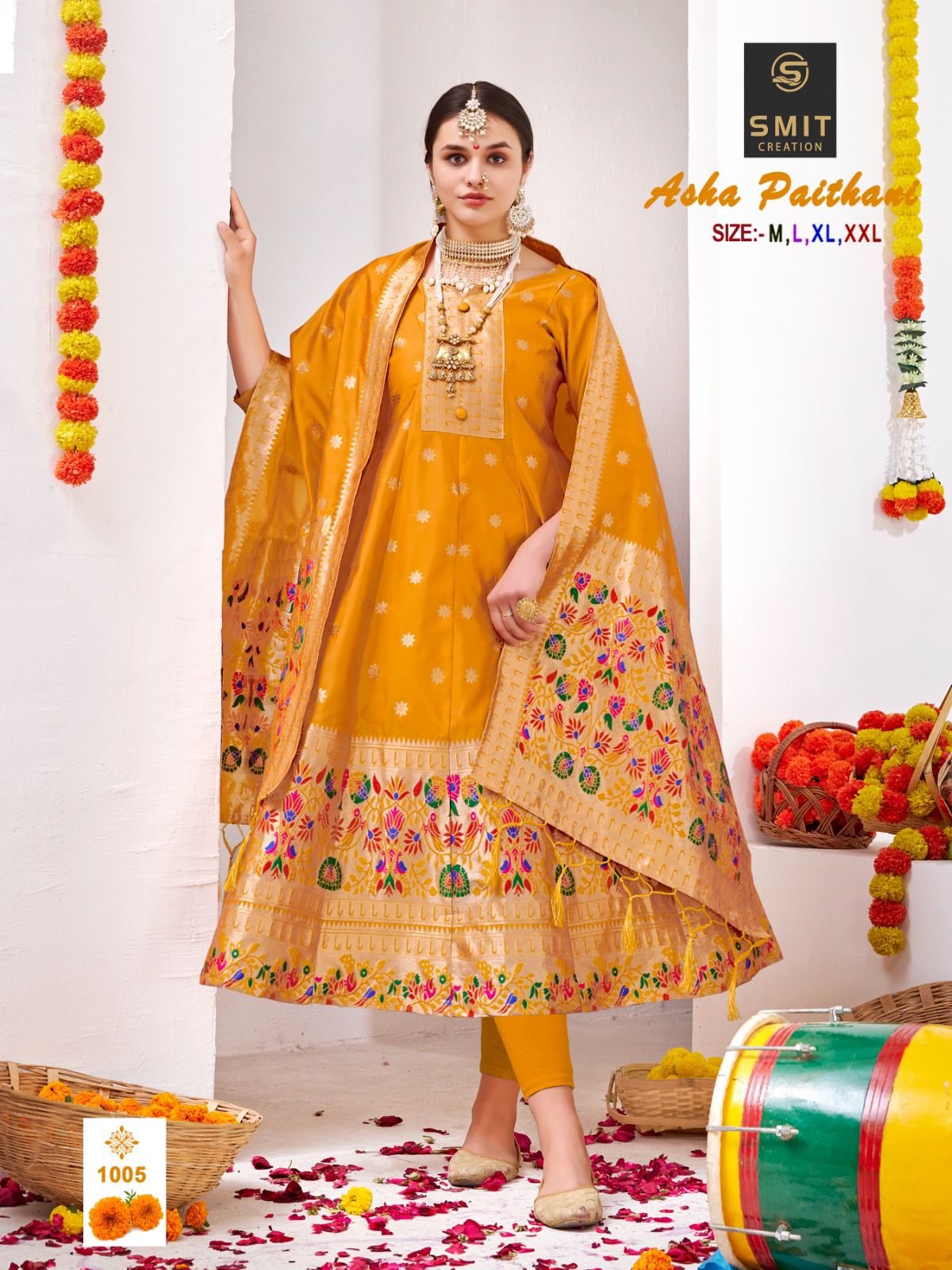 Rama Blue Banarasi Silk Dress with Paithani Weaving – Shopzters