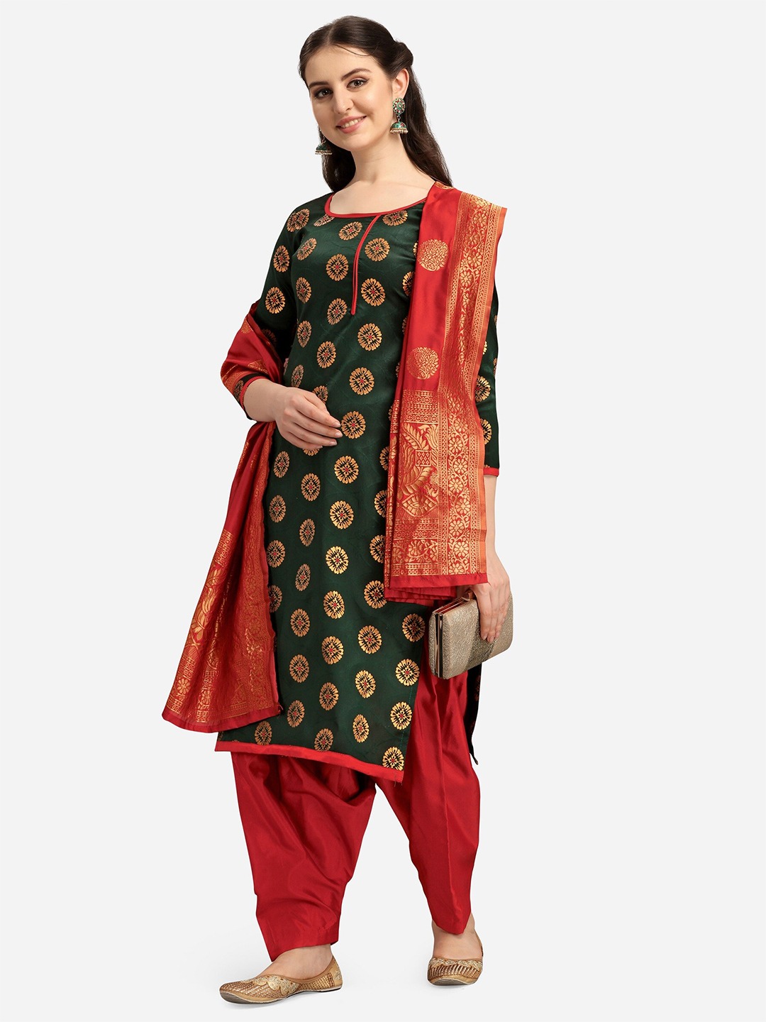 VT Banarasi Silk Green With Red collection 1