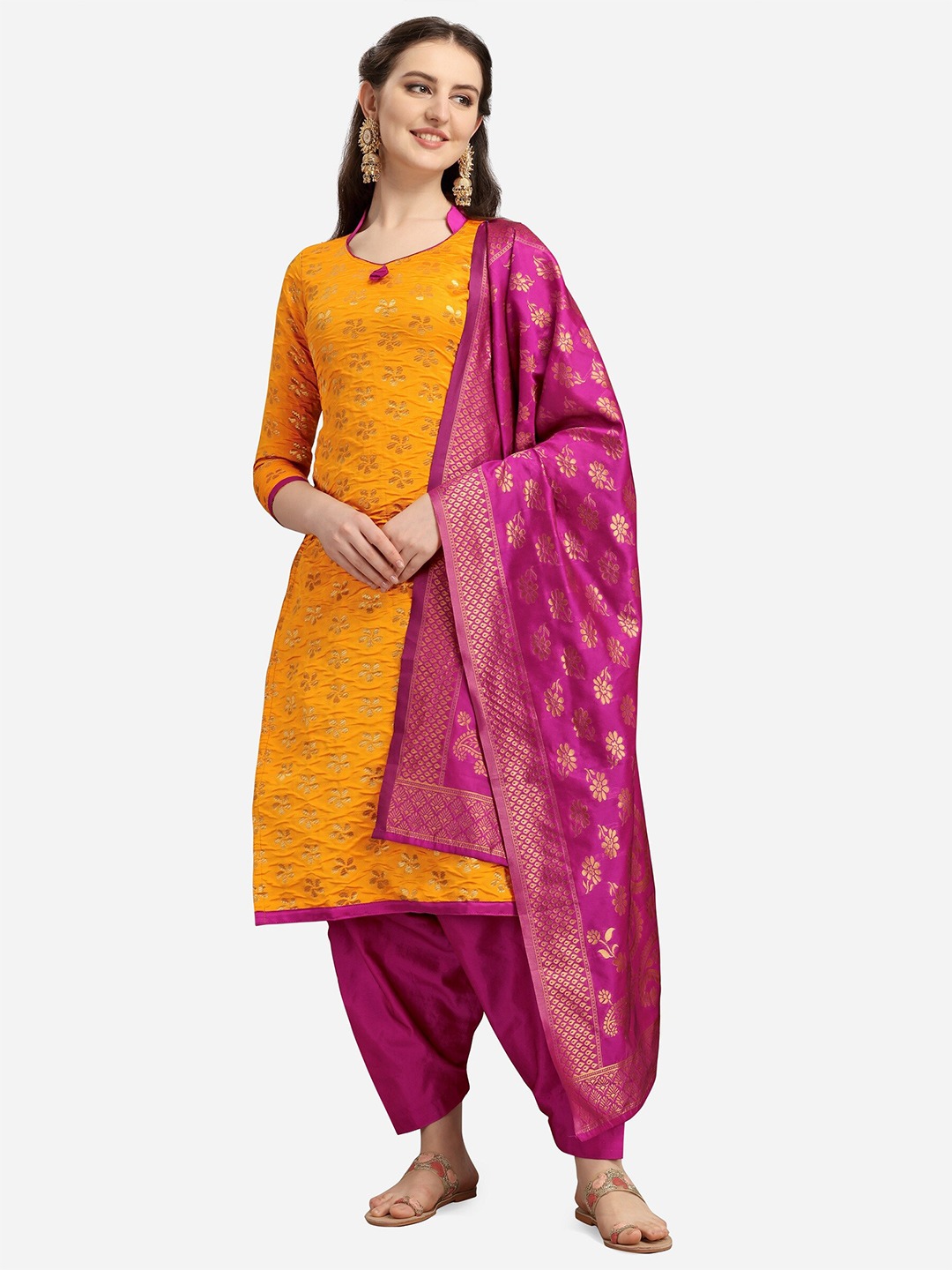 VT Banarasi Silk Orange With Pink collection 1