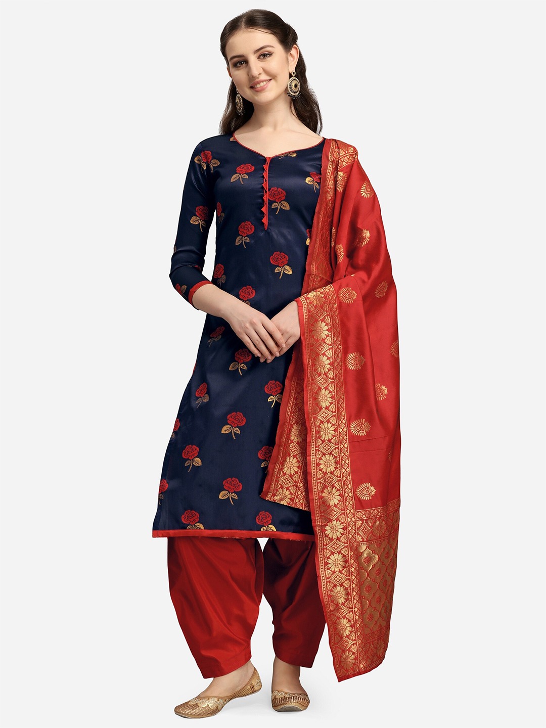VT Banarasi Silk Blue With Red collection 1