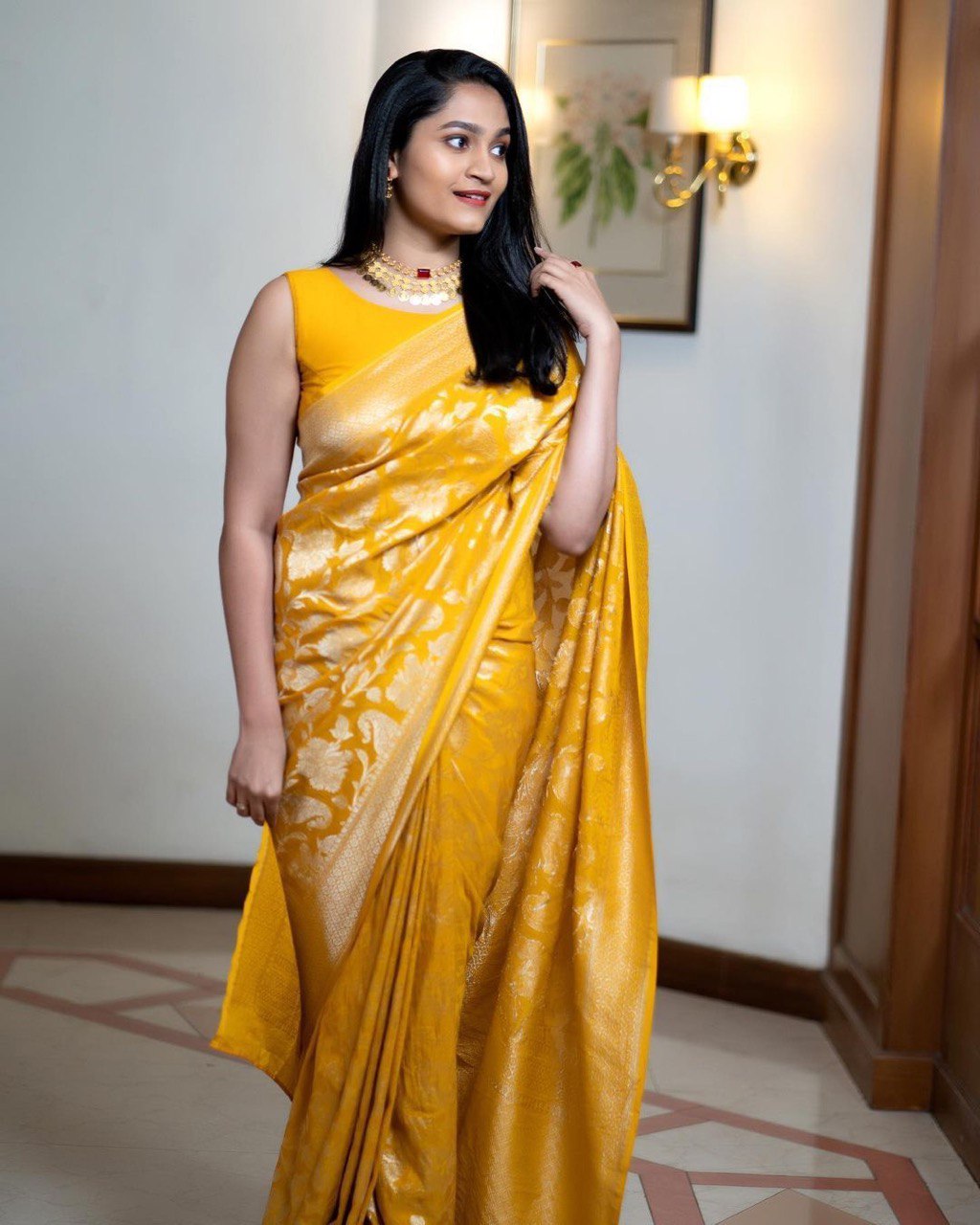 DDF Yellow Flower Designer Party Wear Saree Collection collection 2